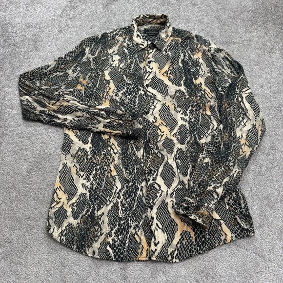 Zara Relaxed Fit Snakeskin Button Down Shirt Women Small Brown Black Long Sleeve - Picture 1 of 12